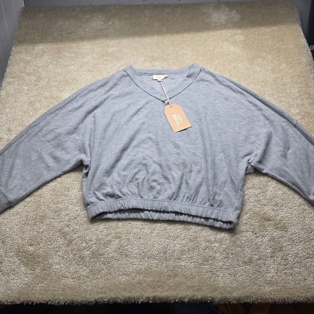 Listicle Light Gray Cropped Long Sleeve Top
